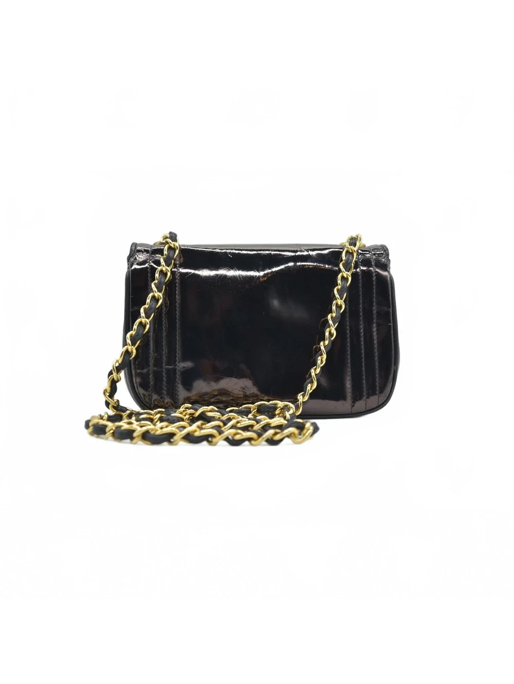 $3500 Chanel Patent Mini Flap Brown Chain Shoulder Bag